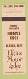 Matchbook Cover - Elkins Motor Lodge WV