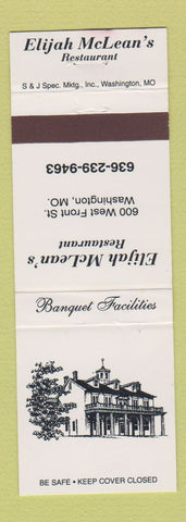 Matchbook Cover - Elijah McLEan's Restaurant Washington MO WEAR