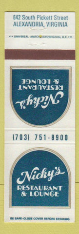 Matchbook Cover - Nicky's Restaurant Lounge Alexandria VA