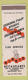 Matchbook Cover - Kirbys Restaurants Hillsdale Redwood City CA