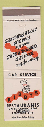 Matchbook Cover - Kirbys Restaurants Hillsdale Redwood City CA