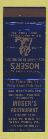 Matchbook Cover - Moser's Restaurant West York PA