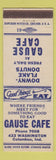 Matchbook Cover - Gause Cafe Columbus IN