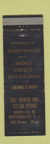 Matchbook Cover - Tower Inn Steak House Mountainside NJ WORN