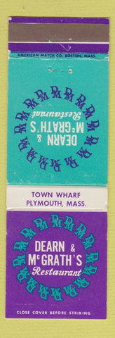 Matchbook Cover - Dearn & McGrath's Restaurant Plymouth MA