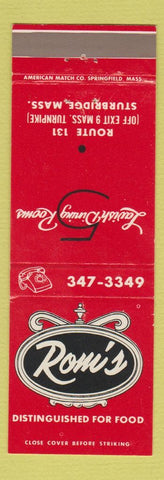 Matchbook Cover - Roni's Restaurant Sturbridge MA