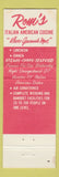 Matchbook Cover - Roni's Restaurant Sturbridge MA