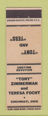 Matchbook Cover - Tony Zimmerman and Teresa Focht Cincinnati OH wedding?
