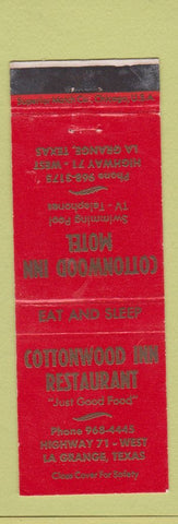 Matchbook Cover - Cottonwood Inn Restaurant Motel La Grange TX