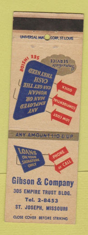 Matchbook Cover - Gibson & Company Loans St Joseph MO WEAR