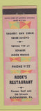 Matchbook Cover - Rock's Restaurant Bloomsburg PA