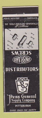 Matchbook Cover - Penn General Supply Company Pittsburgh PA Unbrako Screws