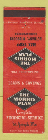 Matchbook Cover Morris Plan St Joseph MO Financial Service Max Tripp Bethany MO