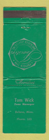 Matchbook Cover - Investors Diversified Service Tom Wick Delano MN WORN
