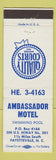 Matchbook Cover - Ambassador Motel Fayetteville NC WEAR