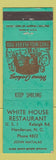 Matchbook Cover - White House Restaurant Henderson NC WEAR