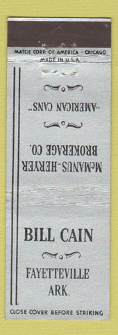Matchbook Cover - Bill Cain McManus Heryer Brokerage Fayetteville AR