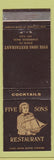 Matchbook Cover - Five Sons Restaurant Sturbridge MA