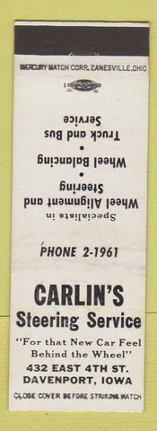 Matchbook Cover - Carlin's Steering Service Davenport IA