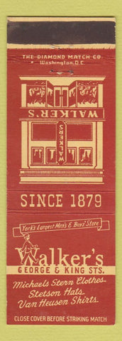 Matchbook Cover - Walker's Men's Clothes York PA