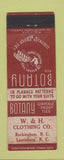 Matchbook Cover - Botany Men's Ties clothes W&H Rockingham Laurinburg NC WEAR