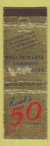 Matchbook Cover - Raub Supply Lancaster Harrisburg PA 1948 WEAR