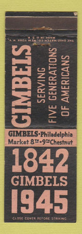 Matchbook Cover - Gimbels Stores Philadelphia PA 1945