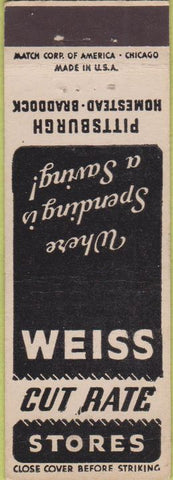 Matchbook Cover - Weiss Cut Rate Drugs Pittsburgh PA