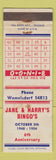 Matchbook Cover - Jane & Harry's Bingo 1954 Stouchsburg Rehrersburg PA WEAR
