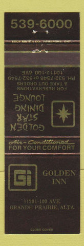 Matchbook Cover - Golden Star Restaurant Golden Inn Grand Prairie AB