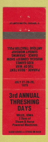 Matchbook Cover - 3rd Annual Threshing Days Miles IA