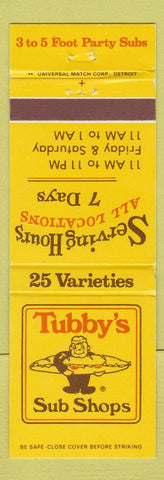 Matchbook Cover - Tubby's Sub Shops Detroit Fraser Sterling Heights OH