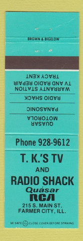 Matchbook Cover - TK's TV Radio Shack Farmer City IL