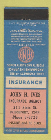 Matchbook Cover - Aetna Insurance John Ives Bridgeport CT