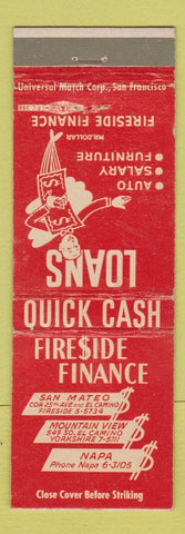 Matchbook Cover - Fireside Finance Loans Napa Mountain View San Mateo CA