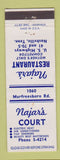 Matchbook Cover - Najar's Court motel Restaurant Nashville TN WEAR