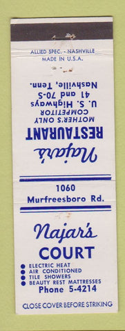 Matchbook Cover - Najar's Court motel Restaurant Nashville TN WEAR