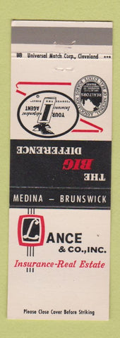 Matchbook Cover - Lance Insurance Real Estate Medina Brunswick OH