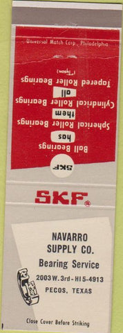 Matchbook Cover - SKF Bearings Navarro Supply Pecos TX CREASE