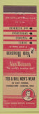Matchbook Cover - Van Heusen Men's Clothes Ted & Bill Youngstown Sebring OH