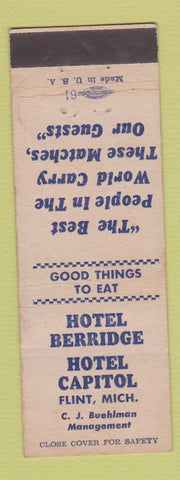 Matchbook Cover - Hotel Berridge Hotel Capitol Flint MI