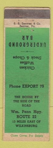 Matchbook Cover - Underground Bar Wilkinsburg PA