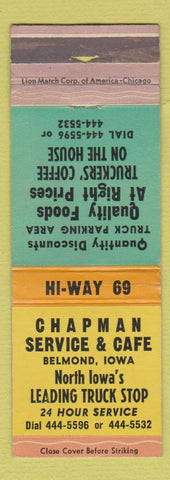 Matchbook Cover - Chapman Service Cafe oil gas Belmond IA WORN