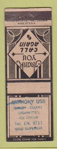 Matchbook Cover - Anthony USS Candy Cigars ARROW STAMPED