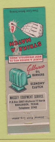 Matchbook Cover - Gilbarco Oil Burners Harlingen TX Massey WEAR