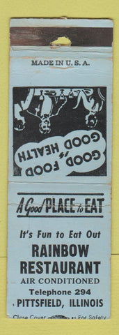 Matchbook Cover - Rainbow Restaurant Pittsfield IL POOR STRIKER