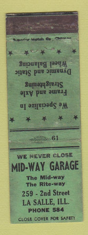Matchbook Cover - Mid Way Garage La Salle IL WORN