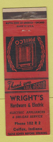 Matchbook Cover - Wright's Hardware and Electric Colfax IN WEAR