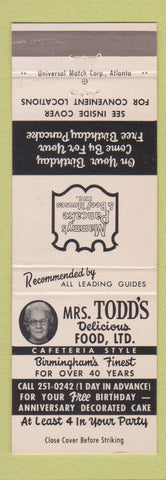 Matchbook Cover - Mrs Todd's Restaurant Birmingham AL