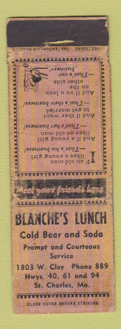 Matchbook Cover - Blanche's Lunch St Charles MO WORN
